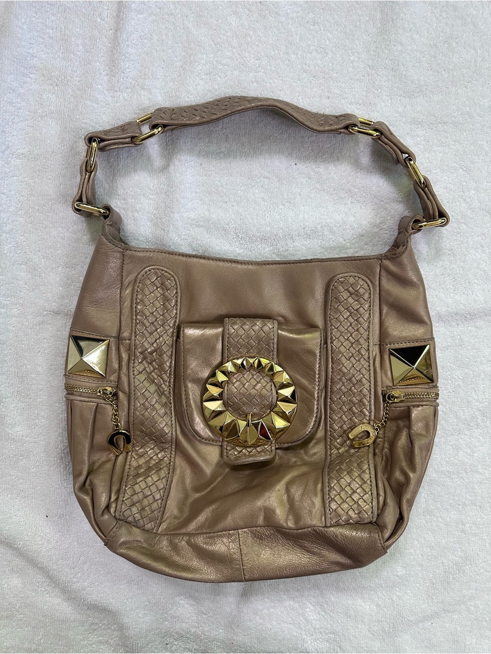 Betsey Johnson Taupe Hobo Bag with Gold Hardware